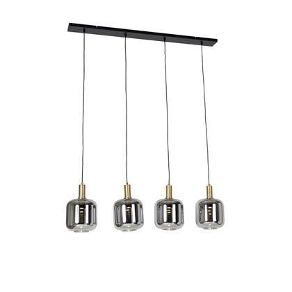 QAZQA Hanglamp zwart met goud en smoke glas incl. 4 PUCC - Zuzanna Grijs
