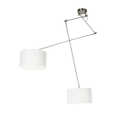 QAZQA Smart hanglamp staal met kap 35 cm wit incl. 2 Wifi A60 - Blitz afbeelding