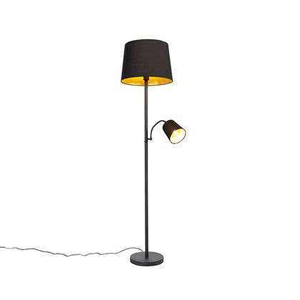 QAZQA Smart vloerlamp zwart met goud incl. Wifi A60 en E14 - Retro afbeelding