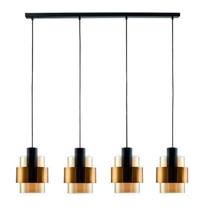 Freelight Hanglamp Chiasso Zwart goud & Amber Glas 4 Lichts L 120 cm