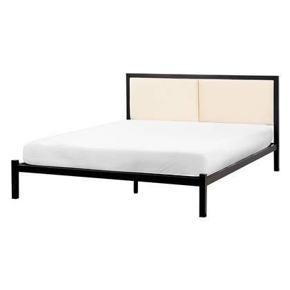 Beliani-CLAMART-Tweepersoonsbed-Lichtbeige-140 x 200 cm-Metaal Zwart