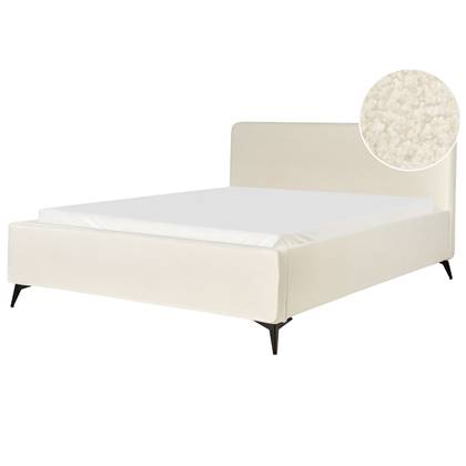 Beliani - VALOGNES - Tweepersoonsbed - Crème - 180 x 200 cm - Bouclé Wit