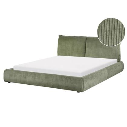 Beliani-VINAY-Tweepersoonsbed-Olijf-160 x 200 cm-Corduroy Groen