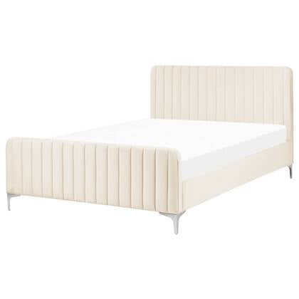 Beliani-LUNAN-Tweepersoonsbed-Licht-140 x 200 cm-Fluweel Beige
