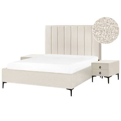 Beliani-SEZANNE-Slaapkamerset-Gebroken wit-160 x 200 cm-Bouclé