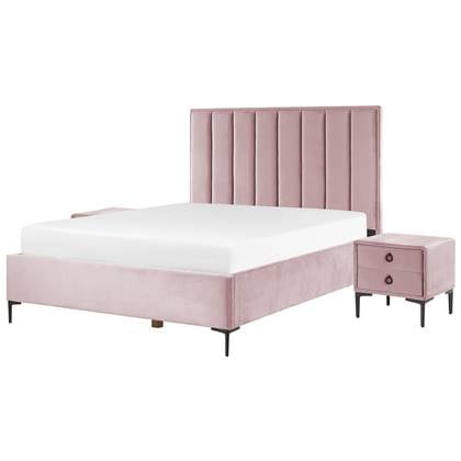 Beliani - SEZANNE - Slaapkamerset - Roze - 160 x 200 cm - Fluweel
