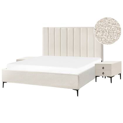 Beliani-SEZANNE-Slaapkamerset-Gebroken -180 x 200 cm-Bouclé Wit
