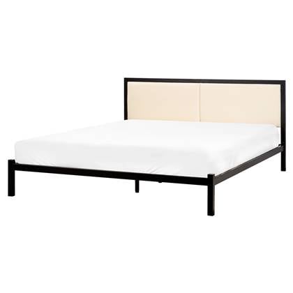 Beliani-CLAMART-Tweepersoonsbed-Lichtbeige-160 x 200 cm-Metaal Zwart