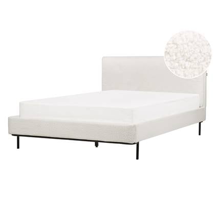Beliani-CORIO-Tweepersoonsbed-Gebroken -140 x 200 cm-Bouclé Wit