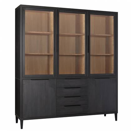 Vitrinekast Zwanenburg Antraciet|Hout - Naturel|Zwart MDF