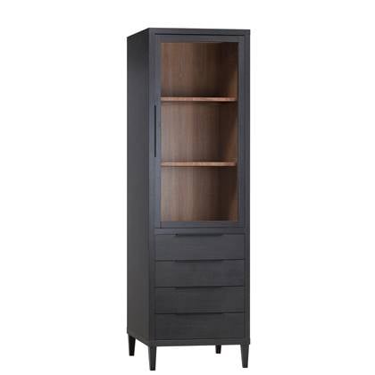 Vitrinekast Zwanenburg - Zwart - MDF - 67x212x48cm (BxHxD)