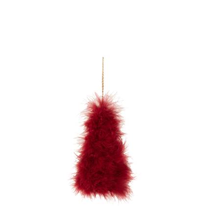 J-Line kersthanger Kerstboom - veren - rood - 3 stuks