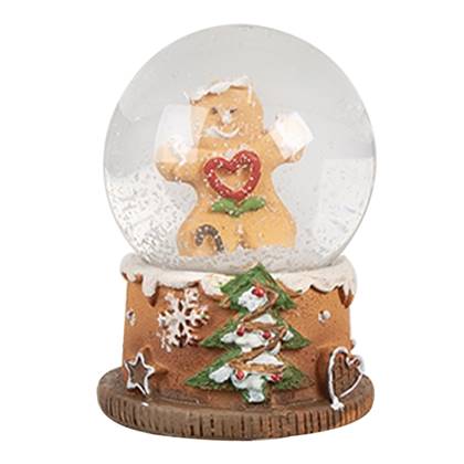 Clayre & Eef Sneeuwbol Ø 5x6 cm Bruin Glas Gingerbread man