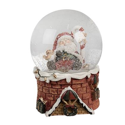 Clayre & Eef Sneeuwbol Ø 10x15 cm Rood Glas Kerstman