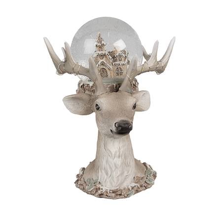 Clayre & Eef Sneeuwbol Hert 18x20x23 cm Bruin Glas Kerst