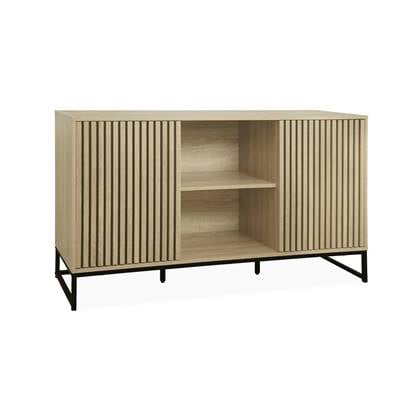 sweeek - Dressoir in moderne stijl met 2 deuren in gegroefd houteffect, druksysteem, zwart metalen poten l 140