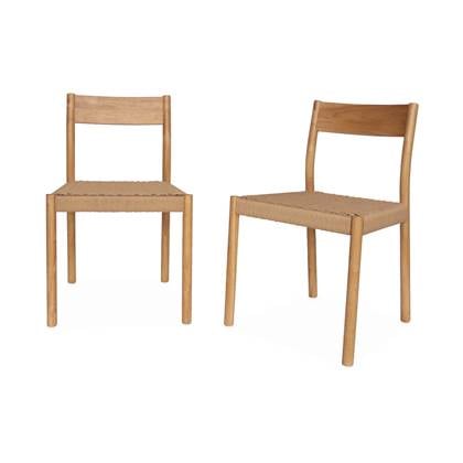 sweeek - Set van 2 houten en touw stoelen, ella, b 49,5 x d 53 x h 81cm