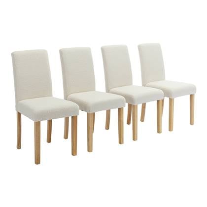 sweeek - boucléstoel met houten poten (set van 4) Wit