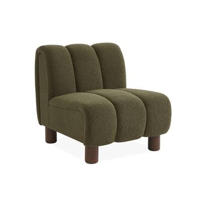 sweeek - Relaxfauteuil met afgeronde poten in hout en boucléstof Groen