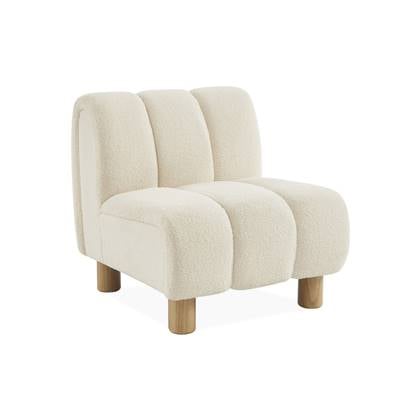 sweeek - Relaxfauteuil met afgeronde poten in hout en boucléstof Wit