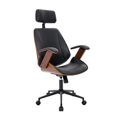 Sweeek  Bureaustoel met wielen, gebogen hout en kunstleren afwerking