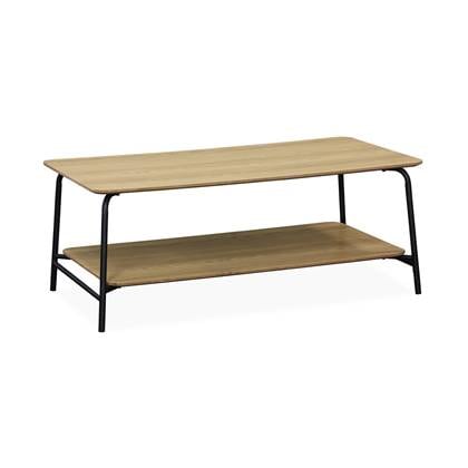 sweeek - Vintage houten en zwart metalen schooltafel met 1 plank