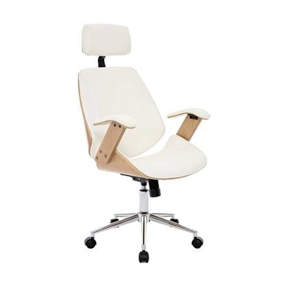 Sweeek  Bureaustoel met wielen, gebogen hout en kunstleren afwerking