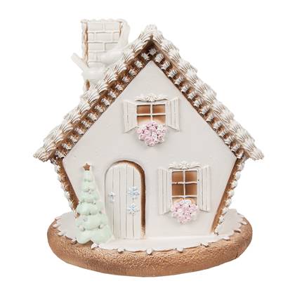Clayre & Eef Decoratie Huis met LED 17 cm Wit Kunststof Kerstdecoratie