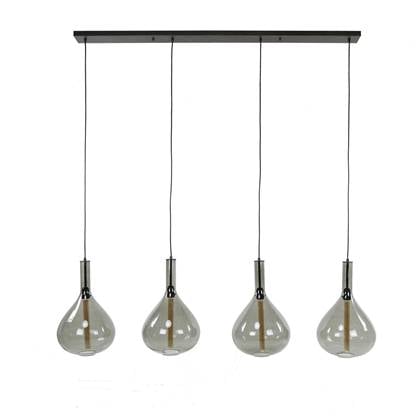 Hanglamp Eetkamer 4-Lichts Smoke Glas - Zwart - 164x30x150cm - Giga Meubel