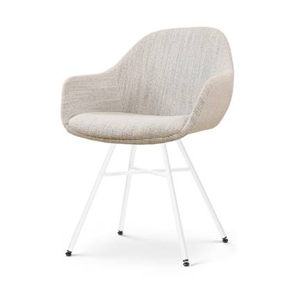 Nolon Noa-Mae Eetkamerstoel Beige Gemêleerd - met Armleuning - Stof - Wit Metalen Poten - Design - Scandinavisch - Comfortabel