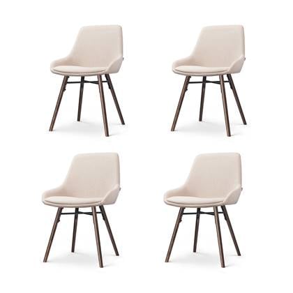 Nolon Nena-Isa Eetkamerstoelen Set van 4 Beige - Stof - Zonder Armleuning - Houten Poten - Walnoot - Scandinavisch - Comfortabel