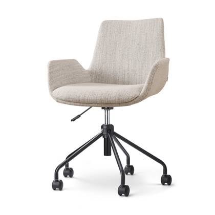 Nolon Nout-Eef Bureaustoel Beige Gemêleerd - Stof - Verstelbaar - Wielen - Zwart Onderstel - Lage Armleuning - Modern - Design - Comfortabel