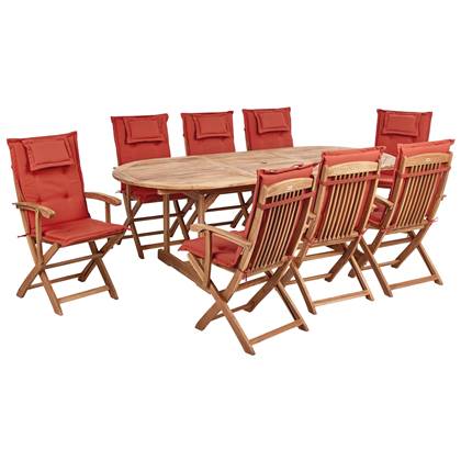 Beliani - MAUI II - Tuinset voor 8 - Lichthout|Rood - Acaciahout Bruin