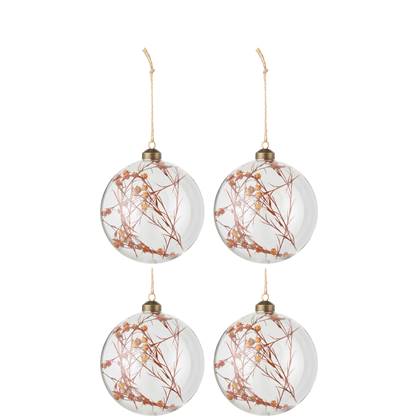 J-Line kerstbal Gedroogde Bloemen - glas - transparant|roest - large - doos van 4