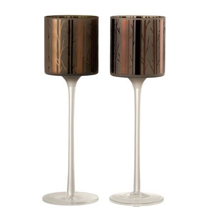 J-Line theelichthouder op boet Boom - glas - bruin - large - 2 stuks