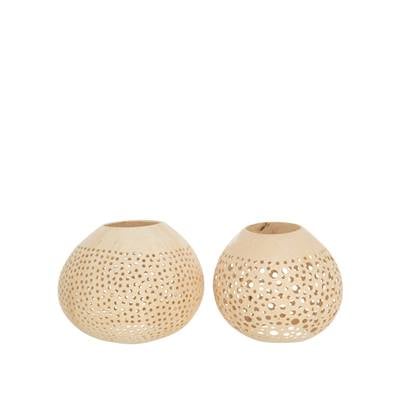 J-Line theelichthouder Kokosnoot - jute - naturel - 2 stuks