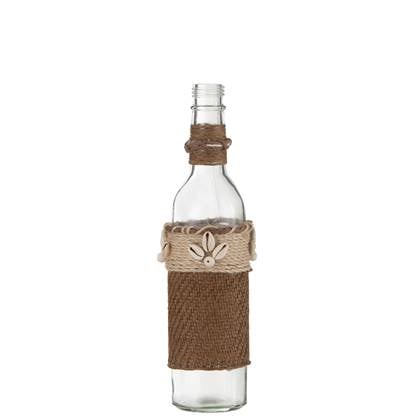 J-Line decoratie fles met schelpen - glas - bruin - 2 stuks