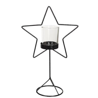 T-lichthouder | Metaal | Zwart | 20x10x (h)32.5 Cm