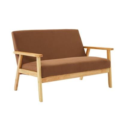sweeek - 2-zitsbank, ribfluweel, houten poten Bruin