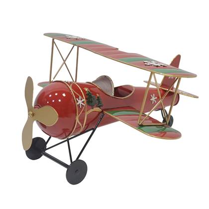 Clayre & Eef Kerstdecoratie Vliegtuig 41x37x21 cm Rood Metaal
