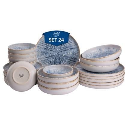 James Cooke Serviesset Azure Vintage Stoneware 6-persoons 24-delig Blauw