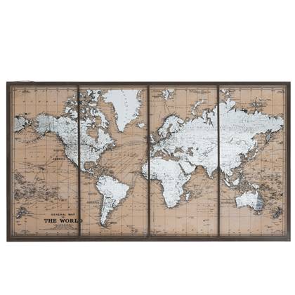 J-Line Wereld Map Metaal/Glas Beige/Bruin