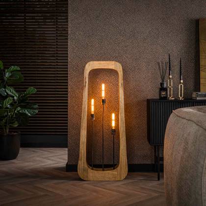 Hollie vloerlamp 3L - massief mangohout naturel