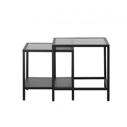 Nordic Home Olan glazen bijzettafels - set van 2 - zwart Transparant