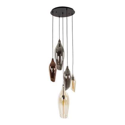 Carmen hanglamp 5L getrapt cocoon mix glas - zwart