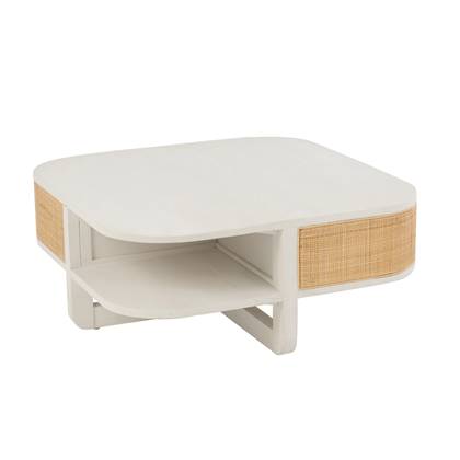 J-line - Salontafel Molly Exotiek Hout|rotan Wit - 84.5x84.5x36cm
