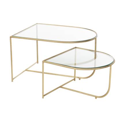 J-line - Set Van 2 Tafels Porte Metaal|glas Goud - 76x62x35cm