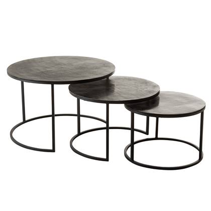 J-line - Set 3 Bijzettafels Rond Oxidize Aluminium|ijzer Antiek Zwart