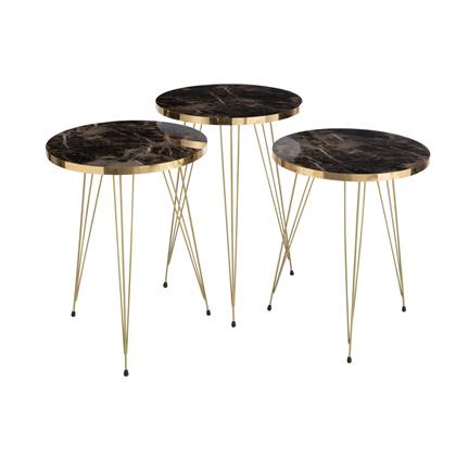 J-line - Set Van Drie Bijzettafels Mdf|metaal Wit| - 38x38x56cm Zwart