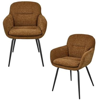 WOOOD Runa Eetkamerstoelen - Polyester - Caramel Bruin|Geel -Set van 2